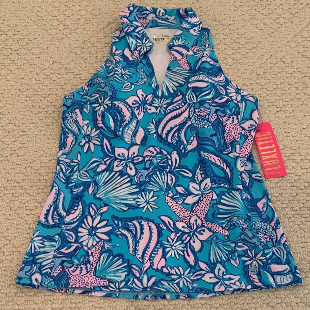 NWT Lilly Pulitzer Lakelyn Bra Polo Amalfi Blue. UPF 50+. Size S.
